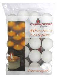 Carlingford Candle Tealights White 8 Hours 40 pack Carlingford Candle Tealights White 8 Hours 40 pack