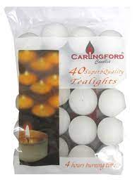 Carlingford Candle Tealights White 8 Hours 40 pack